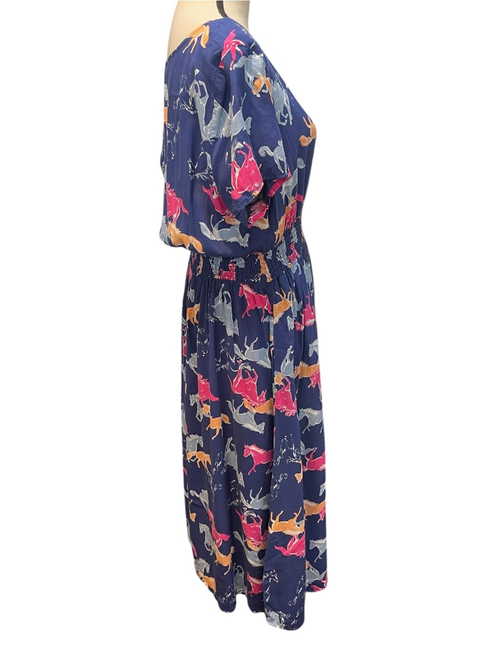 Modcloth Neon Stampede Navy Blue Novelty Horse Print Button Down Shirt Dress XL - Picture 3 of 12